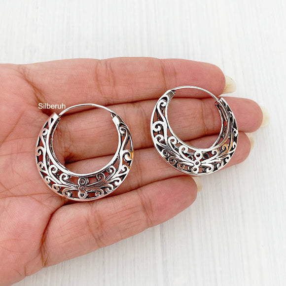 Amazon.com: Sterling Silver Medium Bali Hoop Earrings, 1 inches diameter:  Clothing, Shoes & Jewelry